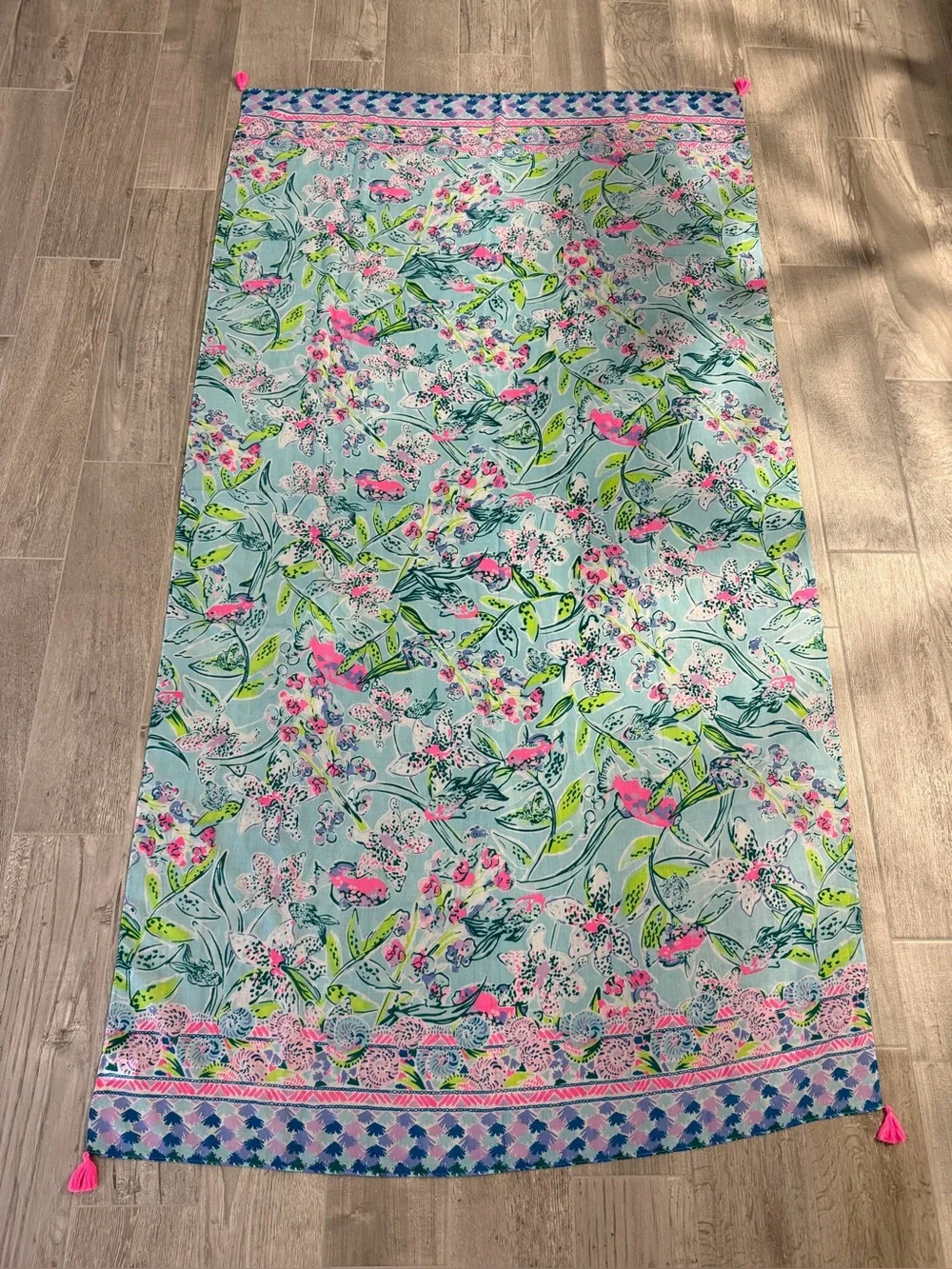 Lilly Pulitzer Seaspray Resort Wrap vibrant, tropical floral pattern tassels